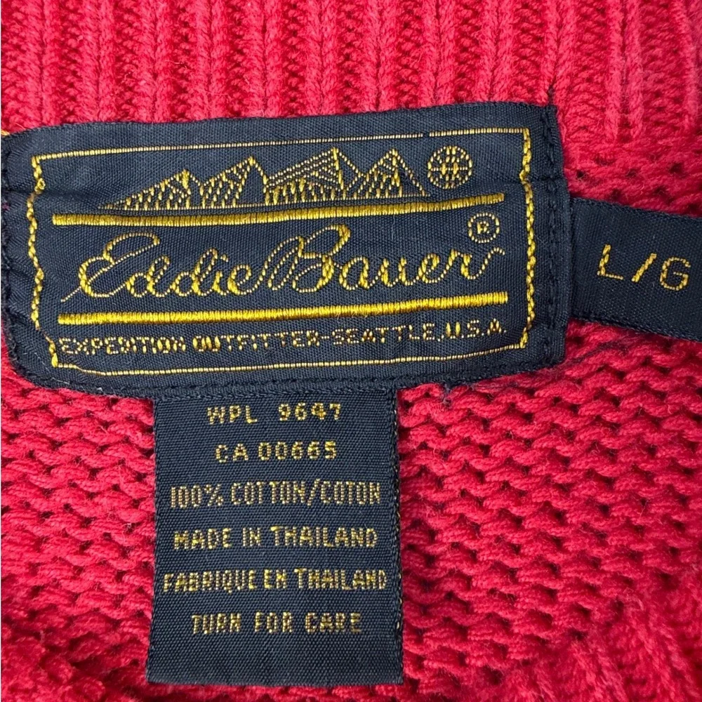 Eddie Bauer Sweater Mens L Striped Red Blue Cotton Shaker Knit EUC